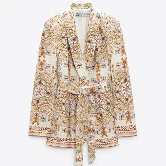 NWT Zara linen blend multi-colored patterned pant suit - Picture 6 of 7